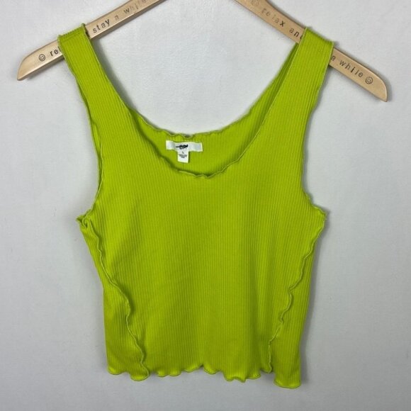 NEW Nordstrom BP Lime Neon Green Lettuce Edge Tank Top Size Small Ribbed Retro S - Picture 13 of 14